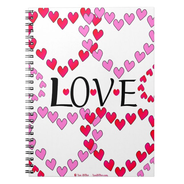 Caderno Espiral Corações Pequenos, Vermelho Rosa, AMOR (Frente)