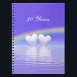 Caderno Espiral Corações Pérola do 30<br><div class="desc">Notebook com meu trabalho de arte de dois corações pérolas flutuando na água sob um arco-íris. O texto personalizável diz "30 anos".</div>
