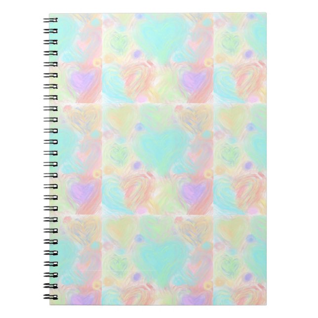 Caderno Espiral Corações Pintados por Pastel (Frente)