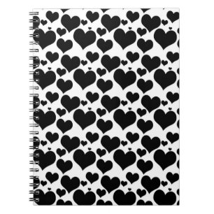 Caderno Espiral Corações Pretos Bonitos em Branco para o seu Dia d