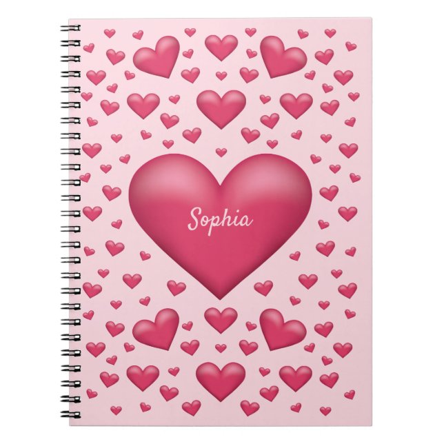 Caderno Espiral Corações Rosa Com Texto Personalizável (Frente)
