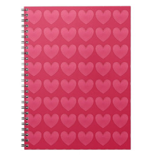 Caderno Espiral Corações Rosa vermelho sobre fundo vermelho