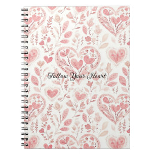 Caderno Espiral Corações Rosados Brancos
