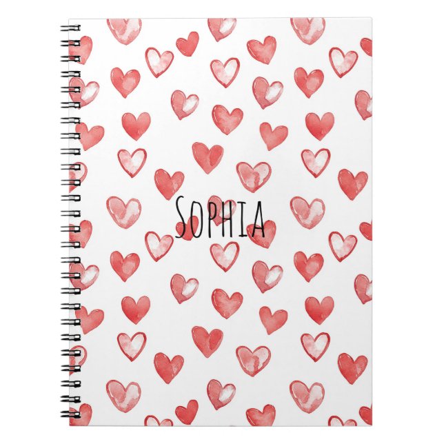 Caderno Espiral Corações Vermelhos Brancos (Frente)