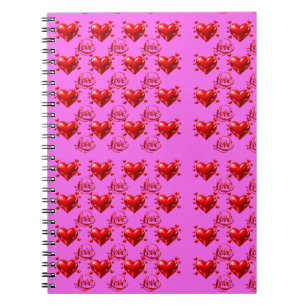 Caderno Espiral Corações Vermelhos Brilhantes e Rotulo de Amor Env