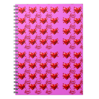 Caderno Espiral Corações Vermelhos Brilhantes e Rotulo de Amor Env