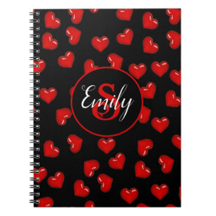 Caderno Espiral Corações Vermelhos Monogramados em Presente Românt