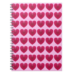 Caderno Espiral Corações vermelhos profundos rosa num fundo cor-de