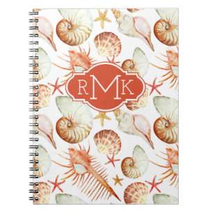 Caderno Espiral Coral com escudos & monograma do teste padrão