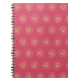 Caderno Espiral Coral | Medalhões de Flor de Zínia Dourada