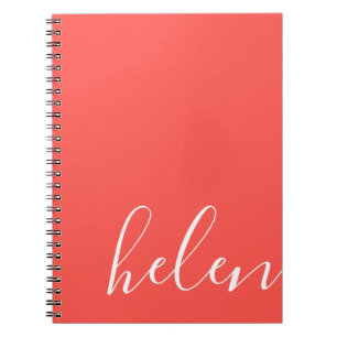 Caderno Espiral Coral Personalizado do Nome de Script Moderno