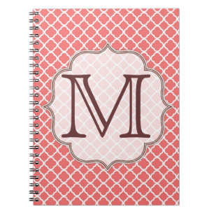 Caderno Espiral Coral Quaterfoil Latti Monograma Nota Inicial