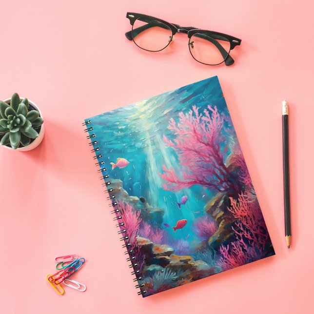 Caderno Espiral Coral Reef Abstrato Ocean Arte Moderna (Criador carregado)