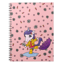Caderno Espiral Coral Simples e Bonito Unicorno Floral no Raincoat