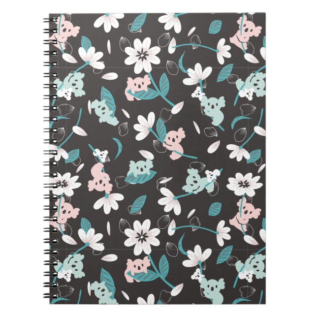 Caderno Espiral Corante Koala Pattern Cute Animal e Floral (Frente)