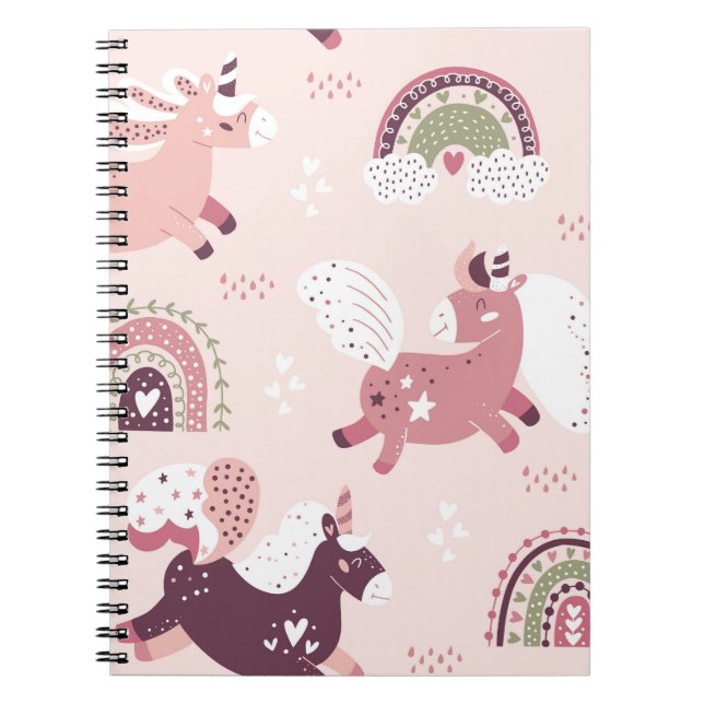Caderno Espiral Cores Arco-Íris: Fundo Mágico Pastel. (Frente)