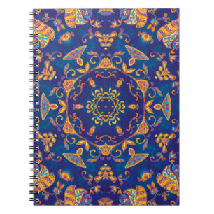 Caderno Espiral Cores d'água coloridas caleidoscópio mandala. Or
