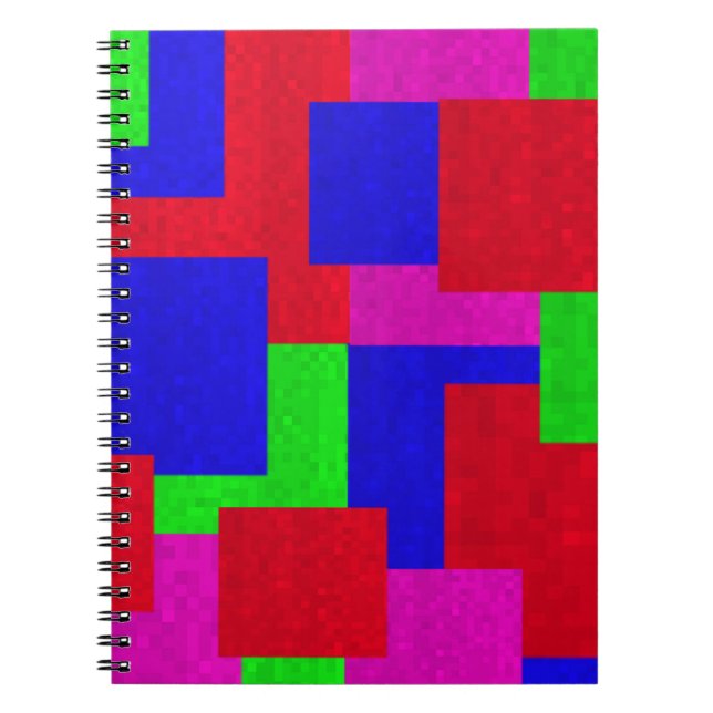 Caderno Espiral Cores de Bloco de Mosaico Abstrato Verde Vermelho  (Frente)