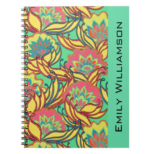 Caderno Espiral Cores do Caribe Boho Floral Personalizado (Frente)