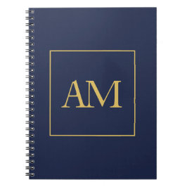 Caderno Espiral Cores Douradas e Azuis Monograma Letras Iniciais