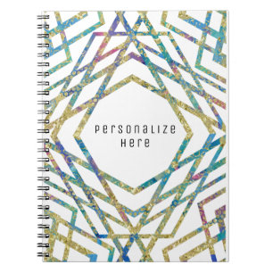 Caderno Espiral Cores Glam Geométricas & Dourado Chic Personalizad