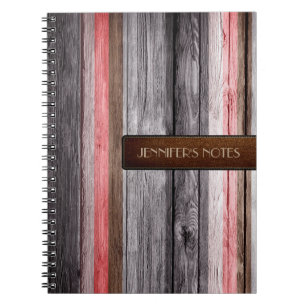 Caderno Espiral Cores Quentes Madeira Aparência de Couro Elegante