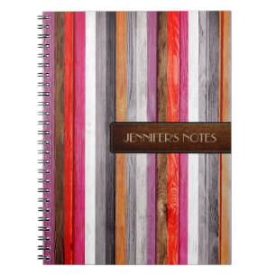 Caderno Espiral Cores Quentes Madeira Aparência de Couro Elegante