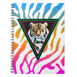 Caderno Espiral Corey Tiger 80s Vintage Neon Triângulos Rosto de T