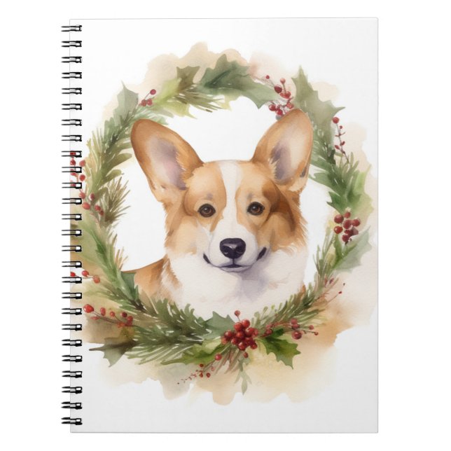 Caderno Espiral Corgi Christmas Wreath Festivo Pup (Frente)