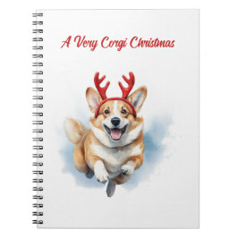 Caderno Espiral Corgi de Natal com galhadas de Reindeer saltando