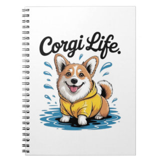 Caderno Espiral Corgi Life – Cute Dog in Raincoat Vintage