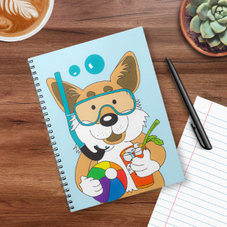 Caderno Espiral Corgi no verão de Scuba mergulha Cachorro coquetel