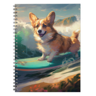 Caderno Espiral Corgi Pintura de Surf na Praia
