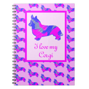 Caderno Espiral Corgi Welsh Dog Lover Rosa e Azul Silhout