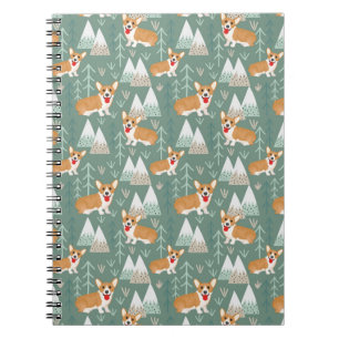 Caderno Espiral Corgis no Padrão da Floresta das Montanhas
