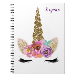 Caderno Espiral Corno de Unicórnio Brilho Dourado Meninas Glam Per