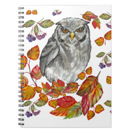 Caderno Espiral Coroa aquática cai lindas corujas e folhas de merc