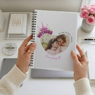 Caderno Espiral Coroa da Rainha Rosa Elegante Fotos Feliz Dia das