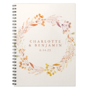 Caderno Espiral Coroa de Aquarela Floral de Outono Casamento Perso