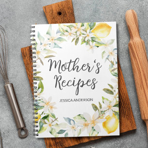 Caderno Espiral Coroa de Flores de Limões Receita Culinária Mãe