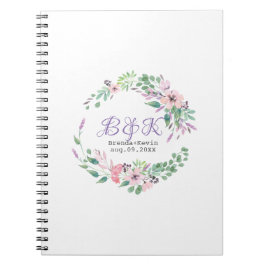 Caderno Espiral Coroa de Flores Roxas e Rosas
