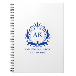 Caderno Espiral Coroa de Luxo Azul Casamento Monograma  
