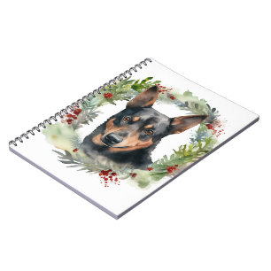 Caderno Espiral Coroa de Natal do Kelpie Australiano Cachorro Fest