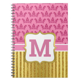 Caderno Espiral Coroa de Princesa Rosa Bonito & Listras de Brilho 