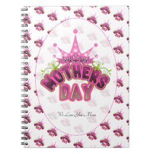Caderno Espiral Coroa de Rainha Rosa Brilhante Elegante Dia das Mã