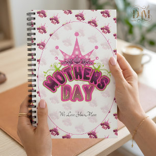 Caderno Espiral Coroa de Rainha Rosa Brilhante Elegante Dia das Mã