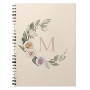 Caderno Espiral Coroa Floral de Rosas Monograma Inicial