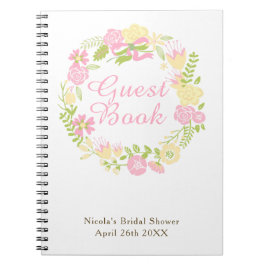 Caderno Espiral Coroa Floral Verde e Marrom para Chá de Noiva