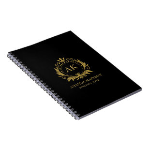 Caderno Espiral Coroa Monograma de Luxo Dourada