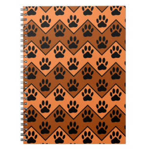 Caderno Espiral Corredor Laranja E Castanho Com Padrão De Pata De